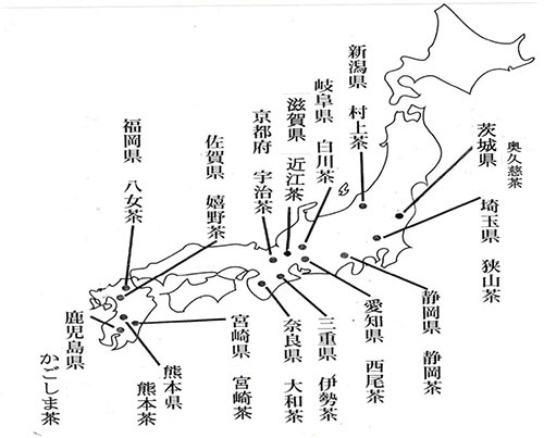 図：日本における主な茶の産地