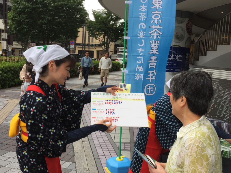 写真：シールをはっている様子