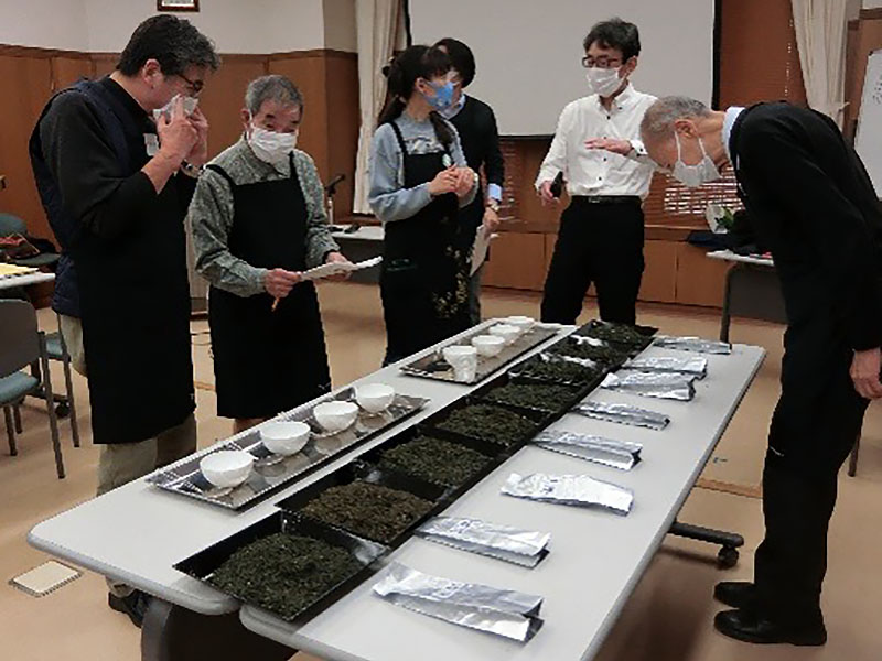写真：お茶を観察する参加者の様子